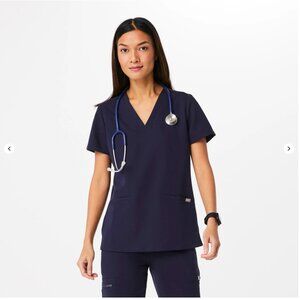 Figs Technical Collection Casma Three-Pocket Scrub‎ Top in Navy Size XS